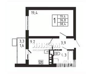 1-к квартира, вторичка, 38м2, 6/9 этаж