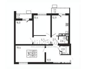 3-к квартира, вторичка, 89м2, 6/9 этаж