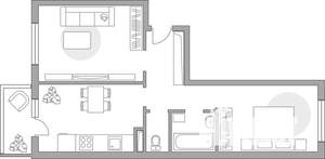2-к квартира, строящийся дом, 51м2, 2/6 этаж