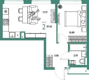 2-к квартира, вторичка, 37м2, 18/25 этаж
