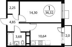 1-к квартира, строящийся дом, 36м2, 2/4 этаж