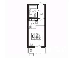 Студия квартира, вторичка, 28м2, 5/9 этаж