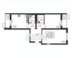 2-к квартира, вторичка, 66м2, 3/9 этаж