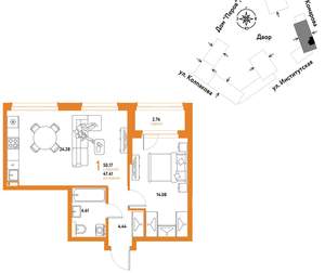 1-к квартира, вторичка, 50м2, 15/6 этаж