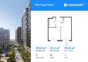 1-к квартира, вторичка, 36м2, 8/9 этаж
