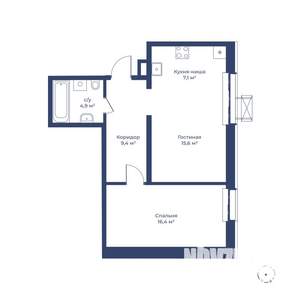 2-к квартира, строящийся дом, 53м2, 1/24 этаж