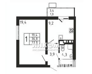 1-к квартира, вторичка, 38м2, 2/9 этаж