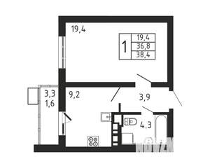 1-к квартира, строящийся дом, 38м2, 6/9 этаж