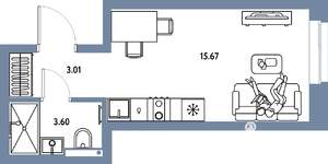 Студия квартира, вторичка, 22м2, 17/25 этаж