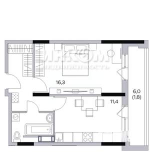 1-к квартира, вторичка, 40м2, 6/9 этаж