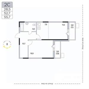 2-к квартира, вторичка, 56м2, 3/9 этаж