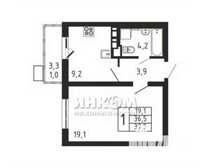 1-к квартира, вторичка, 38м2, 2/9 этаж