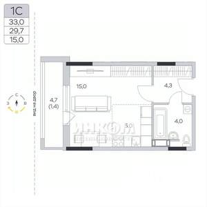 Студия квартира, вторичка, 30м2, 7/9 этаж