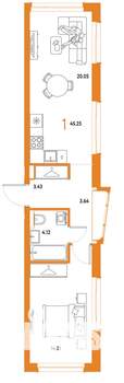 1-к квартира, строящийся дом, 45м2, 13/25 этаж