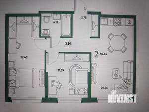 2-к квартира, вторичка, 61м2, 8/19 этаж