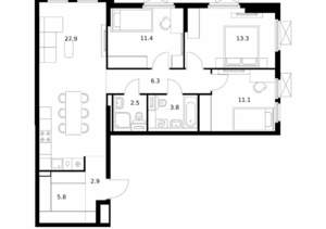 3-к квартира, вторичка, 85м2, 18/25 этаж