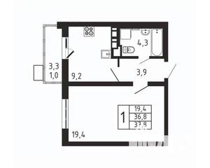 1-к квартира, вторичка, 38м2, 5/9 этаж