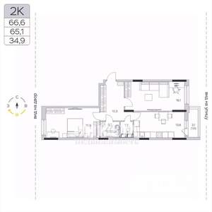 2-к квартира, вторичка, 65м2, 4/9 этаж