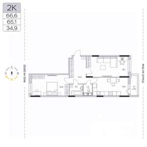2-к квартира, вторичка, 65м2, 6/9 этаж