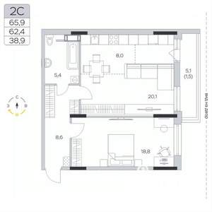 2-к квартира, вторичка, 62м2, 5/9 этаж