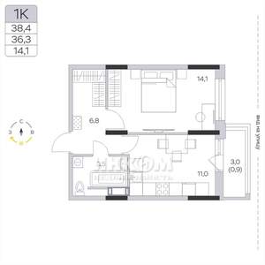 1-к квартира, вторичка, 36м2, 8/9 этаж