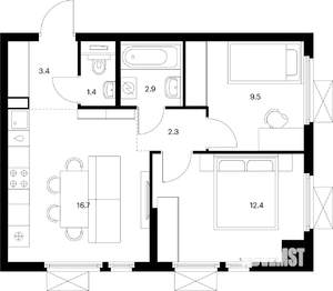 2-к квартира, вторичка, 49м2, 13/25 этаж