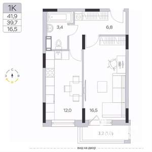 1-к квартира, вторичка, 40м2, 9/9 этаж