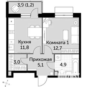1-к квартира, вторичка, 39м2, 5/17 этаж