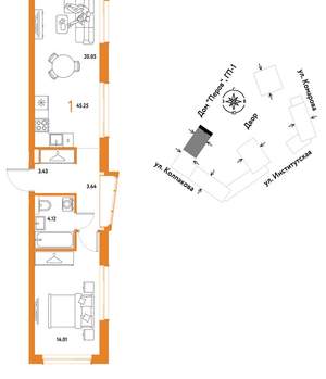 1-к квартира, вторичка, 45м2, 11/6 этаж