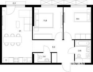 2-к квартира, вторичка, 58м2, 13/24 этаж