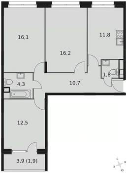 3-к квартира, вторичка, 75м2, 2/9 этаж