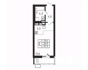 Студия квартира, вторичка, 28м2, 3/9 этаж