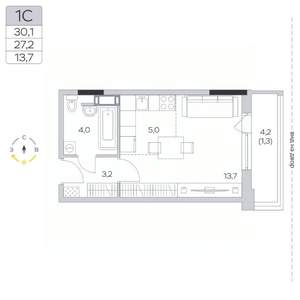 Студия квартира, строящийся дом, 27м2, 8/9 этаж