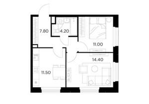 2-к квартира, строящийся дом, 49м2, 20/23 этаж