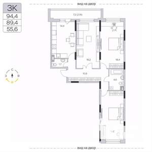 3-к квартира, вторичка, 89м2, 4/6 этаж