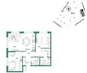 2-к квартира, вторичка, 67м2, 18/25 этаж