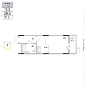 Студия квартира, вторичка, 31м2, 7/9 этаж