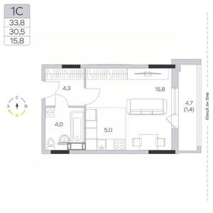 Студия квартира, строящийся дом, 30м2, 8/9 этаж