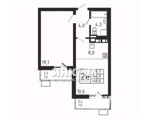 2-к квартира, вторичка, 49м2, 6/9 этаж