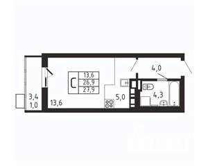 Студия квартира, вторичка, 28м2, 4/9 этаж