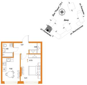 1-к квартира, вторичка, 38м2, 5/25 этаж