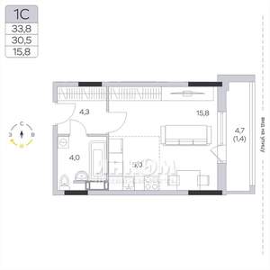 Студия квартира, вторичка, 30м2, 8/9 этаж