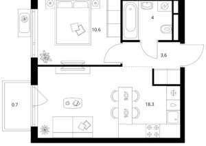 1-к квартира, вторичка, 37м2, 7/25 этаж