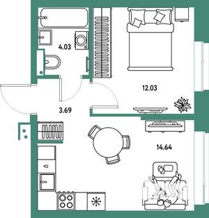 2-к квартира, вторичка, 34м2, 22/25 этаж