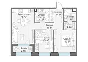 2-к квартира, строящийся дом, 60м2, 12/23 этаж
