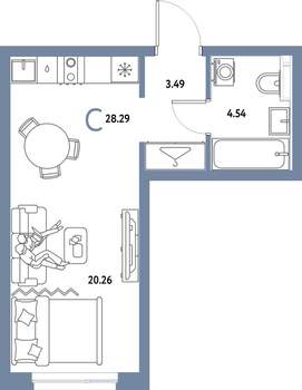 Студия квартира, строящийся дом, 28м2, 18/25 этаж