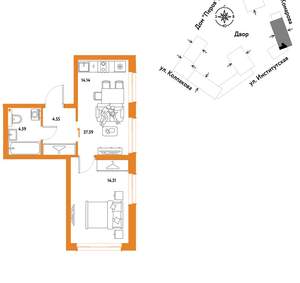 1-к квартира, вторичка, 38м2, 11/6 этаж