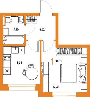 1-к квартира, строящийся дом, 32м2, 9/25 этаж