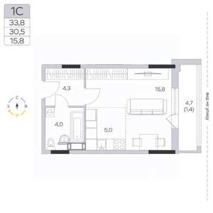 Студия квартира, строящийся дом, 30м2, 6/9 этаж