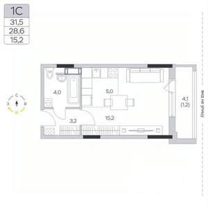 Студия квартира, вторичка, 29м2, 5/9 этаж